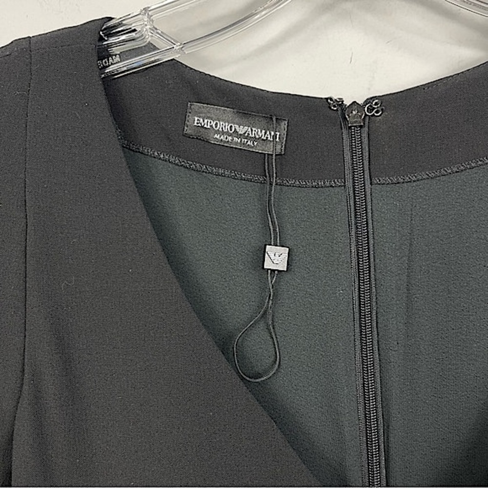 EMPORIO ARMANI Italy Wool Black V-Neck Romper Jumpsuit Dress Padded Shoulders 40 - Picture 6 of 15